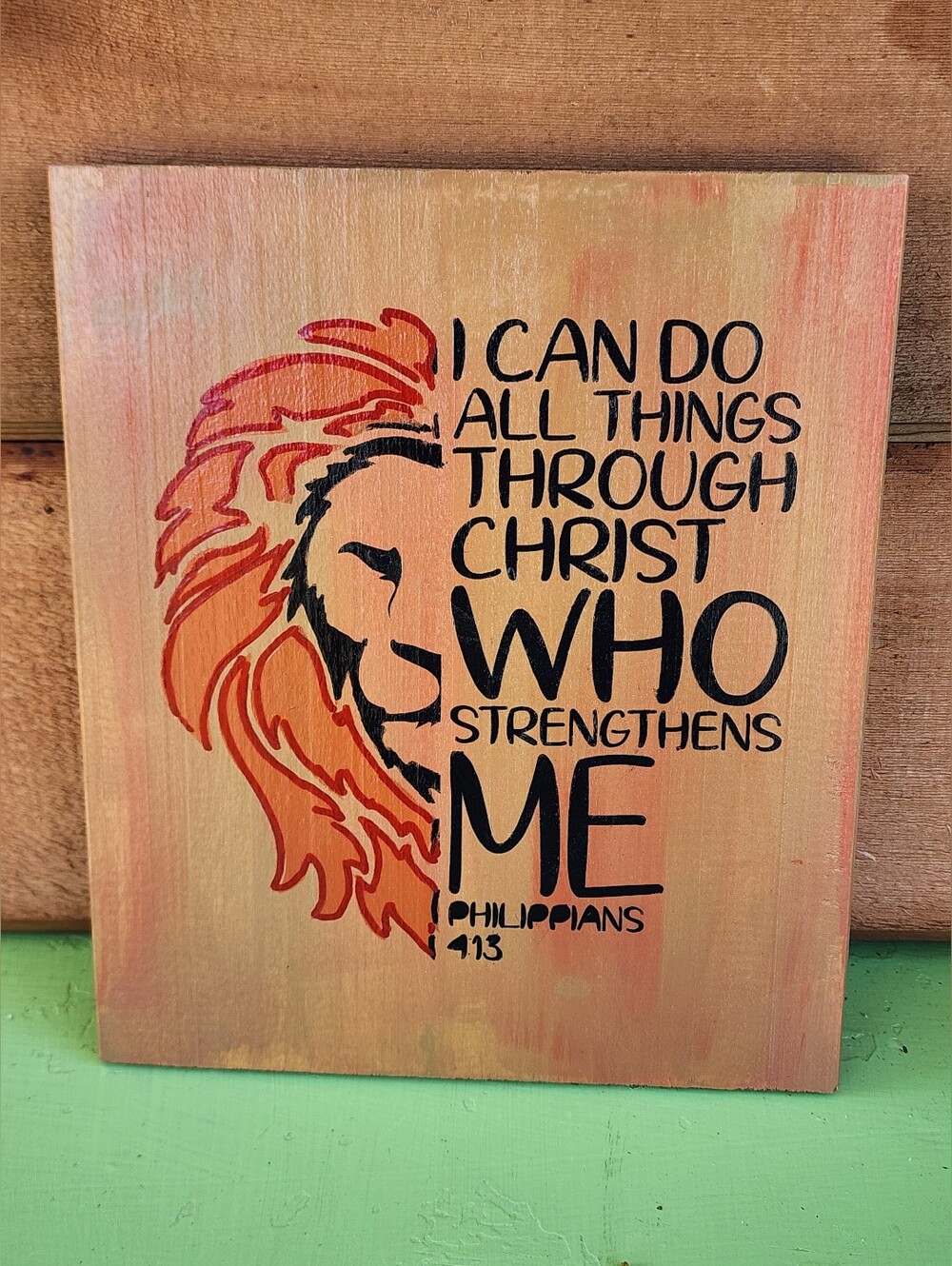 Rustic Lion Scripture Hand Painted Wood Plaque Bible Verse Wall Art